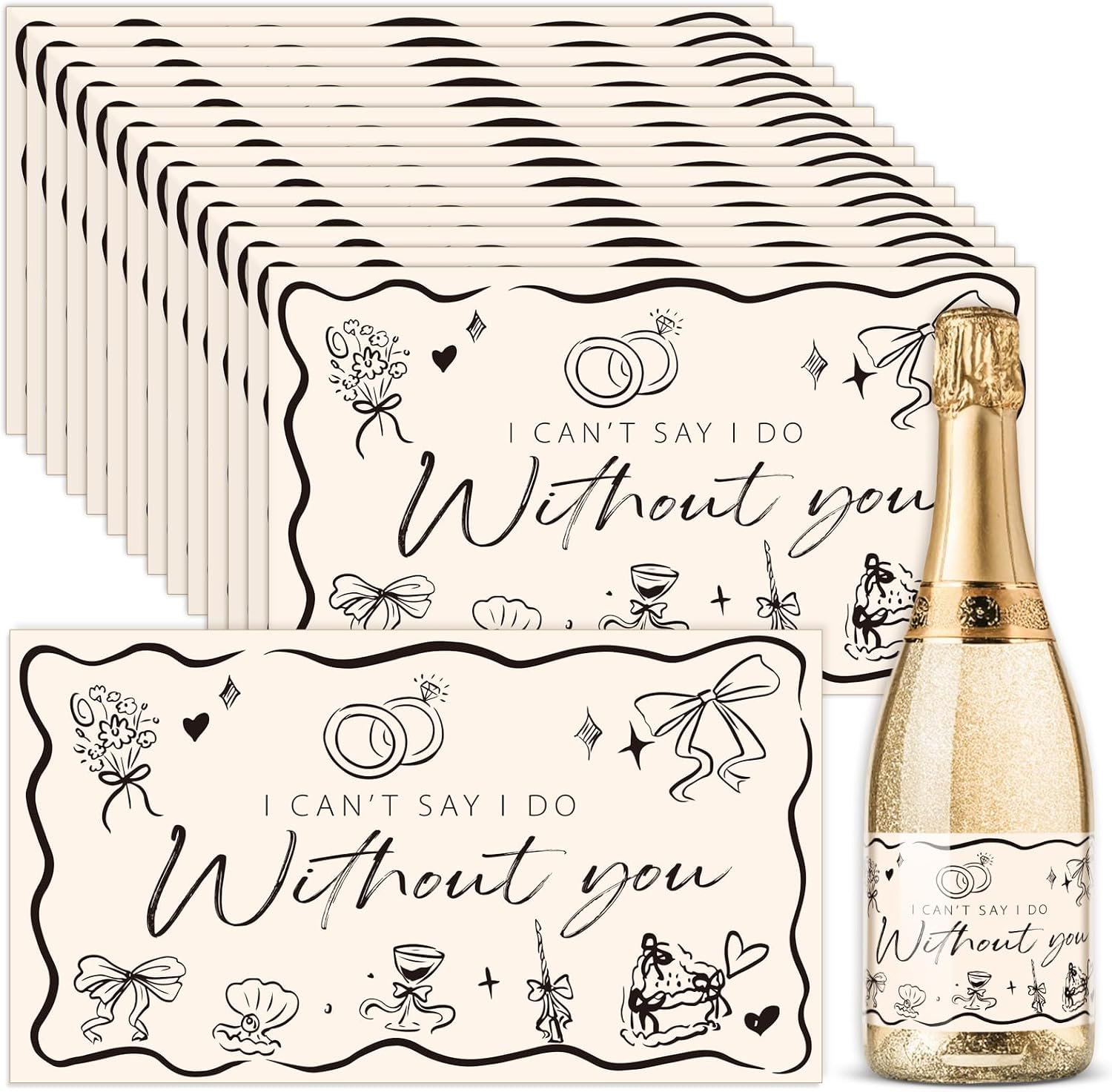FYSUIMU 15Pcs Bridesmaid Proposal Mini Champagne Labels I Can't Say I Do Without You Decal Stickers for Bachelorette Bridal Shower Wedding