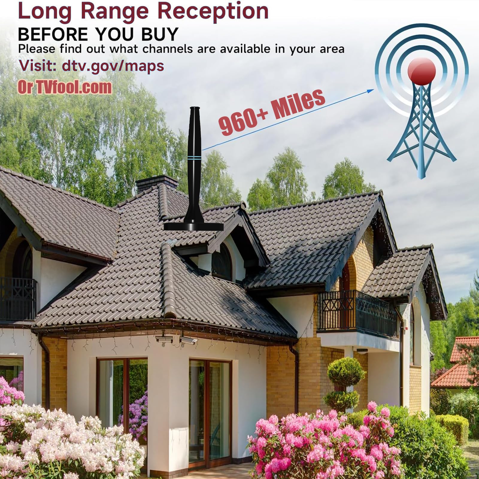 DVBT2 Antenne Wavemax 30dBi - Innen/Außen TV Antenne Mit 300km Reichweite