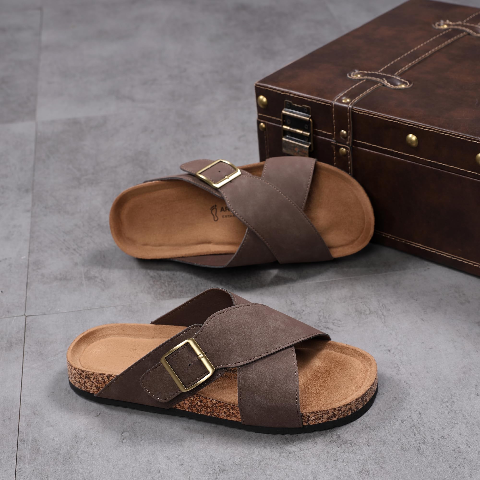 ARRIGO BELLO Mules Sandalias para Hombre Piel Zapatillas Antideslizantes Sandales Ajustables para Exteriores Correas Metálicas Talla 41-46