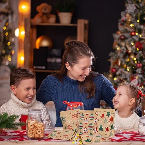Miniatura 7 de Whaline Paquete de 120 bolsas de regalo de papel kraft de Navidad para árbol de Navidad, copos de nieve, bombillas de luz, bolsas de regalo de