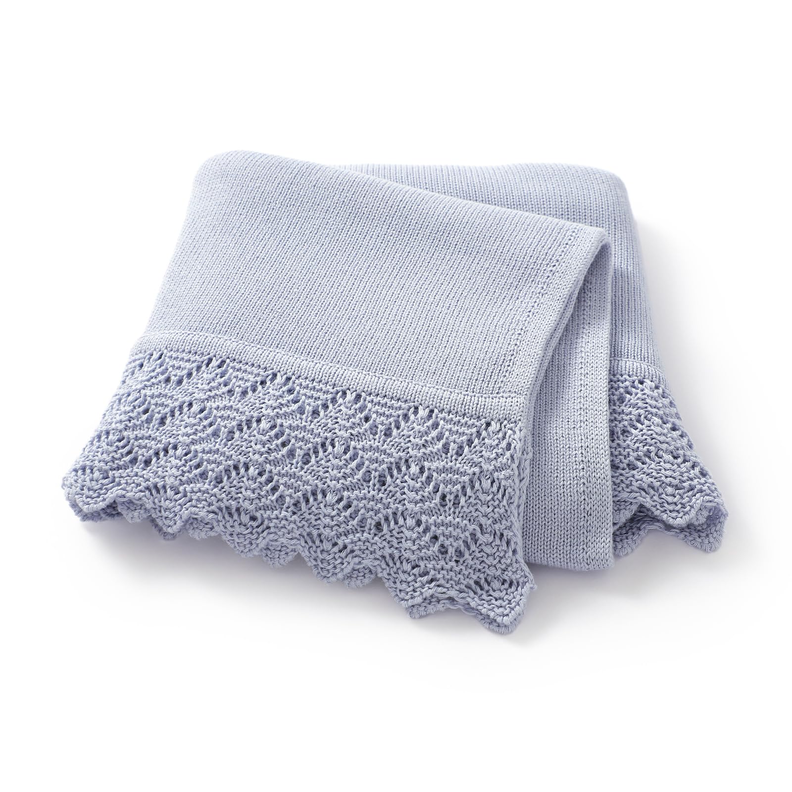 Hadetoto Cotton Baby Blanket for Newborn Soft Knit Boy Girl Blankets Baby Essentials Newborn Gift 100 x 80cm (Baby Blue)