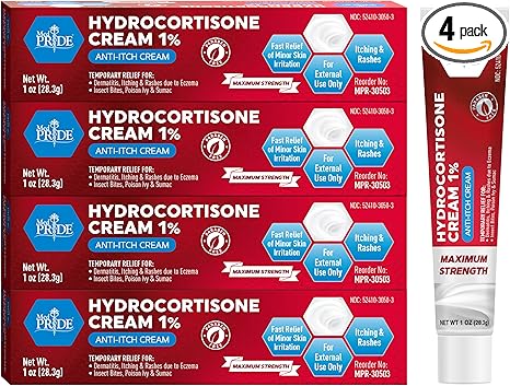 MED Pride Hydro Cortisone (Hydrocortisone) Cream 1% OTC Bulk Pack of 4 X 1 Oz Anti-Itch Ointment for Rash, Eczema, Bug Bites
