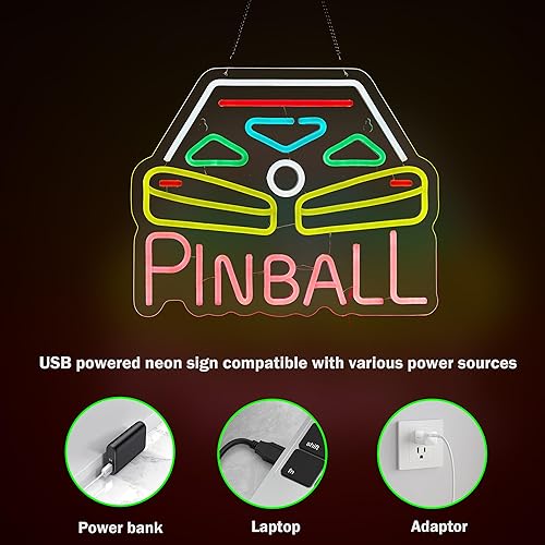 Miniatura 4 de Pinball - Letrero de neón para decoración de pared con interruptor regulable, luz LED de neón