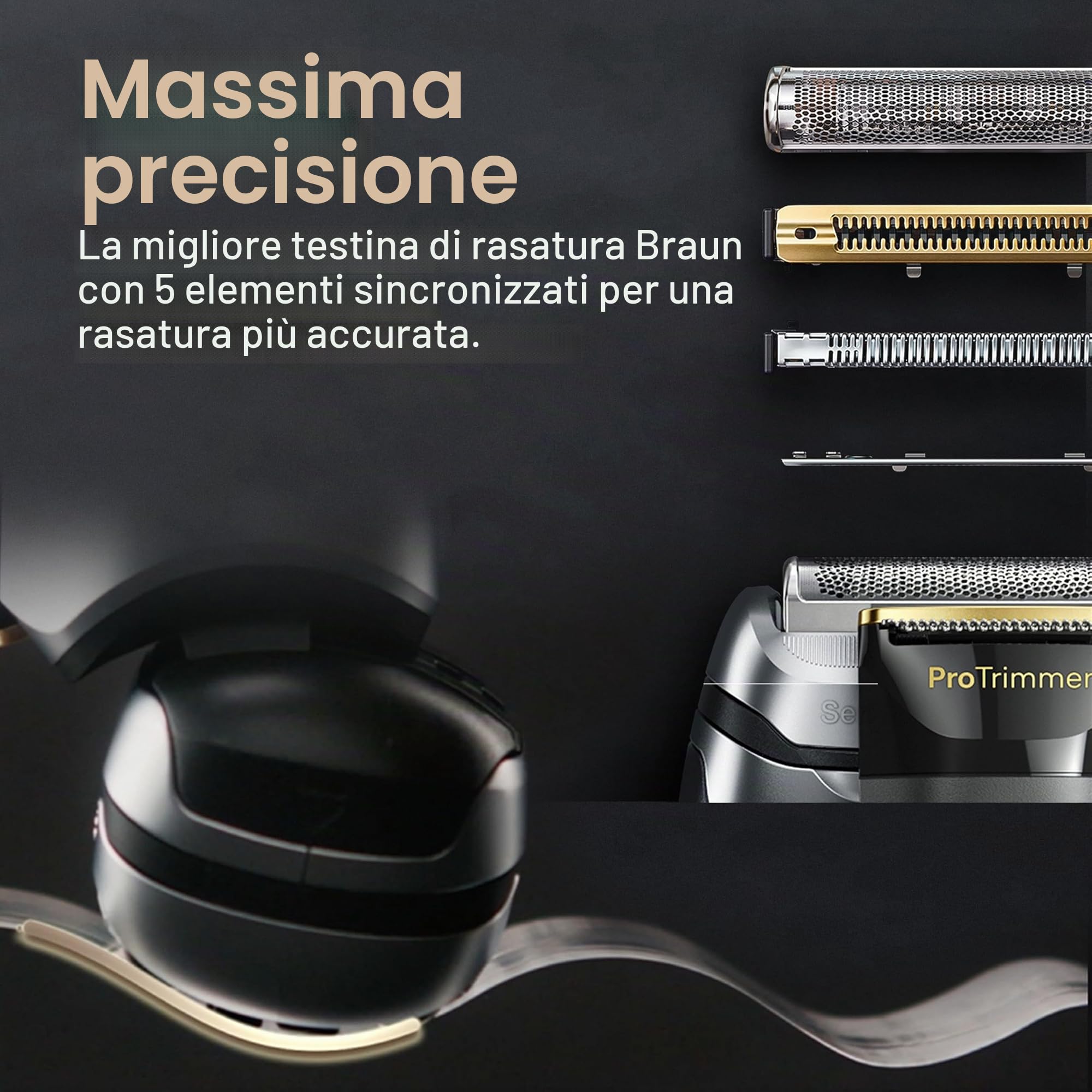 Braun Serie 9 PRO+ 9577cc Rasoio elettrico da uomo, 5 elementi Pro e rasoio di precisione per capelli lunghi, Centro SmartCare 6in1, PowerCase ricarica mobile, Wet & Dry