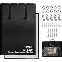 Soundproof Curtains 53" x 67" Acoustic Sound Barrier Dampening Blanket for Doors & Windows, Noise Blocking Blackout Curtain, Use for Recording Studio Home Office Black