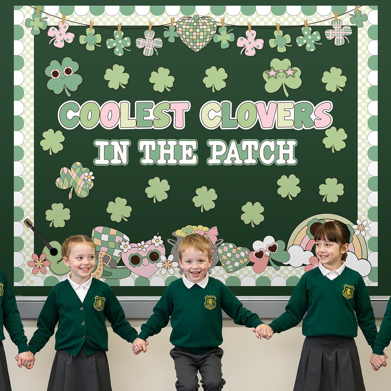 Mooliwe 71Pcs St. Patrick's Day Bulletin Board Set DIY Green Shamrock Cutouts March Bulletin Board Decorations for Irish Holiday School Chalkboard Classroom Door Wall Party Decor