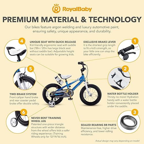 Miniatura 8 de RoyalBaby Kids Bike EZ Balance to Pedal Dual Handbrake Toddlers Boys Girls Bicycle 12-20 Inch for Age 3-10 Years