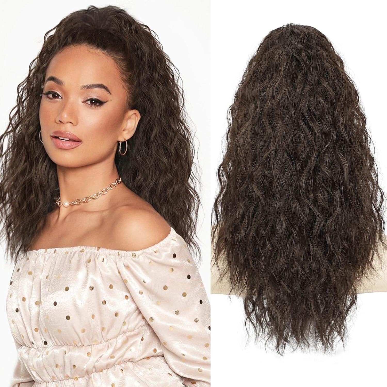 Lommel Ponytail Extension, Claw Clip Ponytail Extension for Women Long Wavy Pony Tails Hair Extensions Synthetic 20 Inch Clip in Ponytail Hairpiece for Daily Use(Chocolate Brown) 20 Inch Chocolate Brown