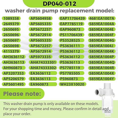 Miniatura 2 de 4681EA1007A DP040-012 2649379 Washer Pump Motor Assembly Compatible with lg WT1201CV WT1201CW WT4870CW, kenmore 796.31513210, Part Number AP5672914