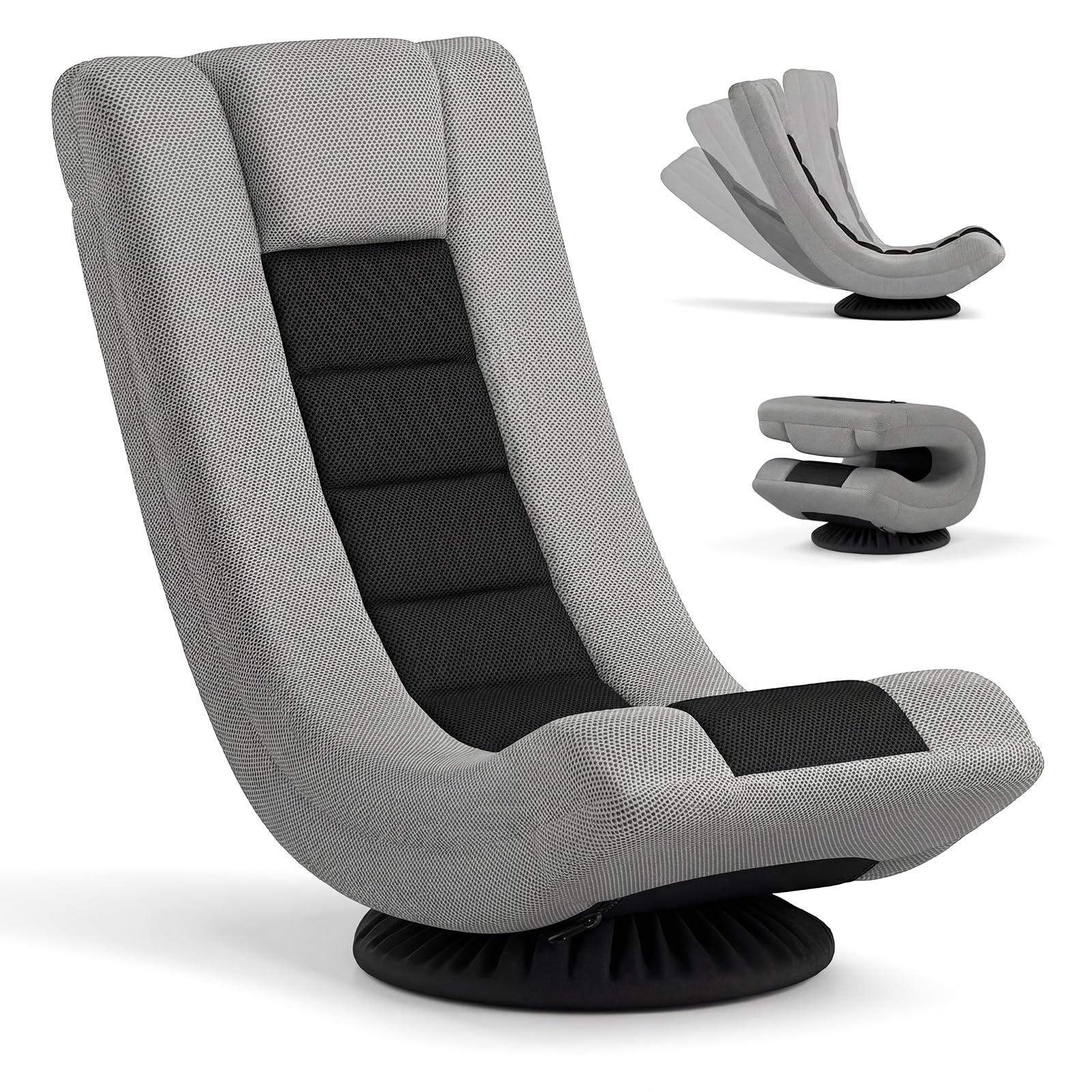 COSTWAY Folding Sofa Chair, 4-Position Adjustable Lazy Floor Sofa Bed with Swivel Base, High Back Single Padded Lounge Sleeper Recliner Floor Chair Seat for Meditation Gaming Reading (Black+Grey)