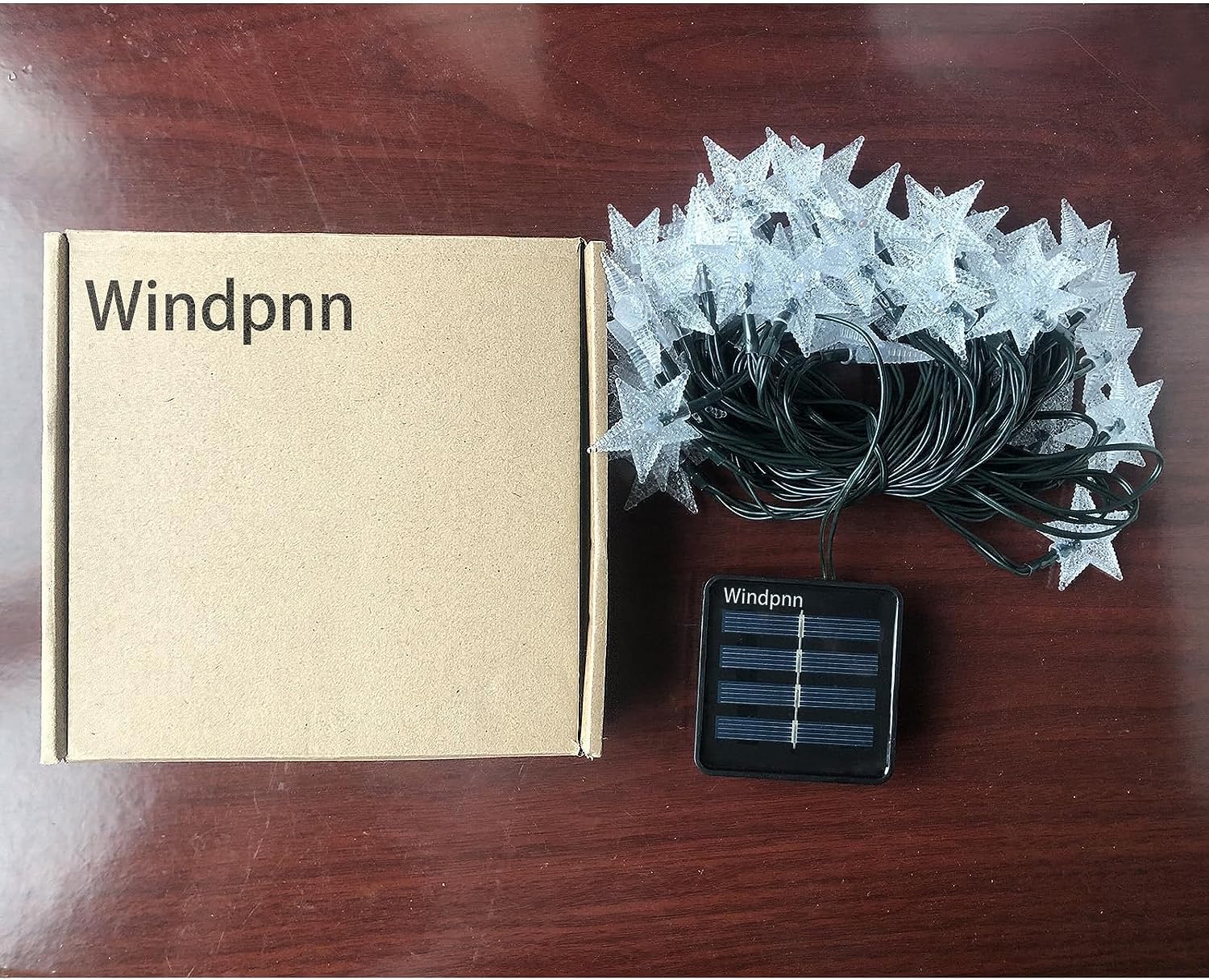 Windpnn Solar String Lights Outdoor, Solar Powered Star Lights, 30ft 50LED 8 Modes Waterproof Christmas String Lights for Gardens Patio Landscape Xmas Tree Decorations(Warm White)