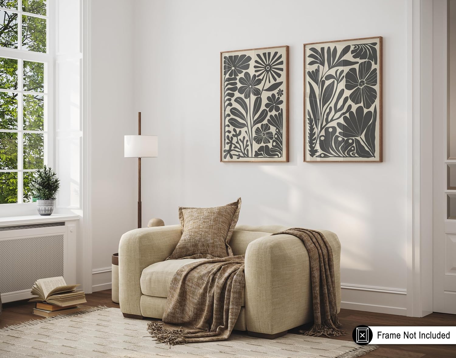 Poster Master 2-Piece Black Flowers Print - Modern Floral Poster - Black & White Art - Trendy Gift for Men & Women - Aesthetic Decor for Living Room, Bedroom or Office - 8x10 UNFRAMED Wall Art