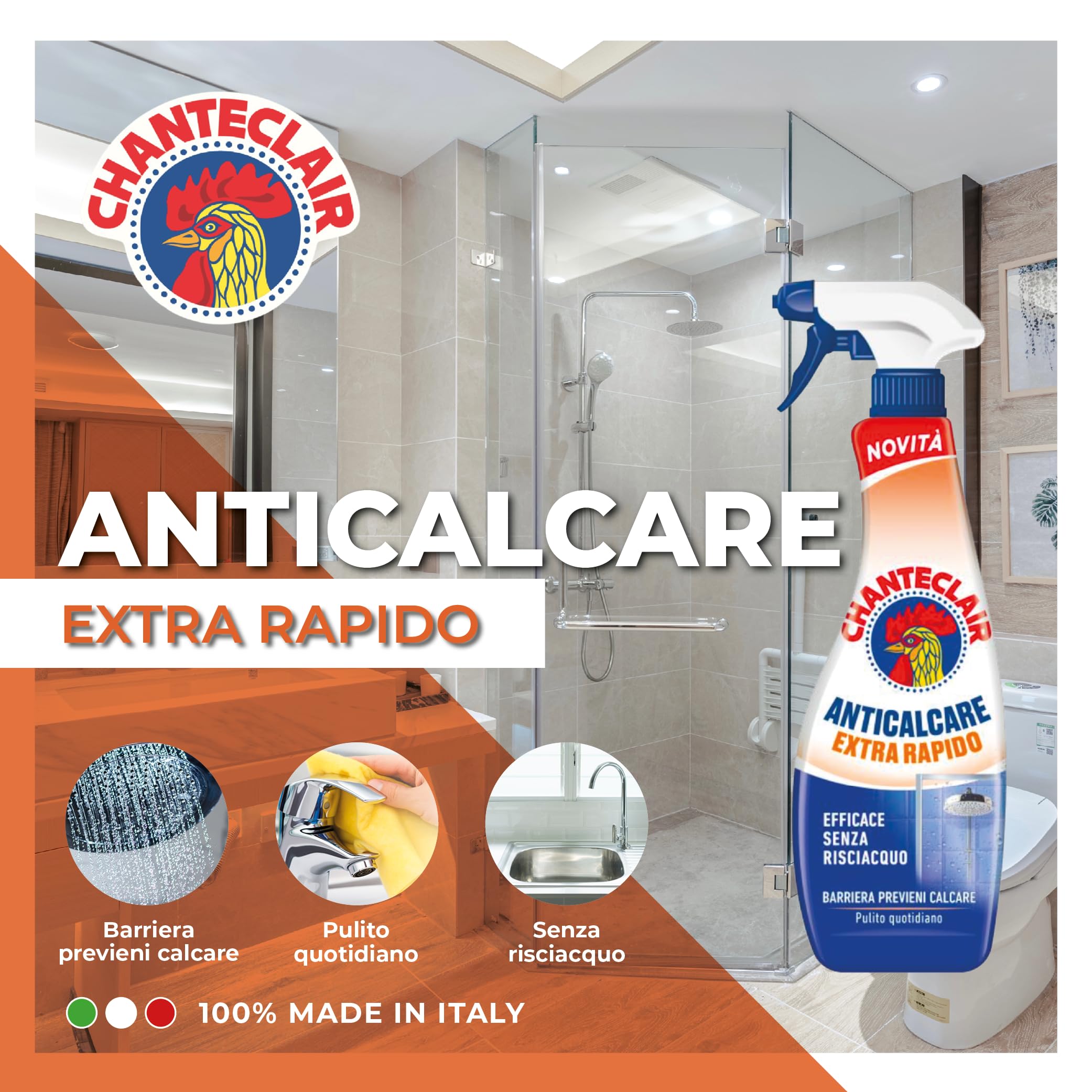 Chanteclair - Anticalcare Universale con Aceto Bianco, Ideale Contro il Calcare su Acciaio, Rubinetti e Ceramica, Forza&Igiene - 12 Flaconi da 625 ml (Scelta Casuale tra Nuovo e Precedente Formato)