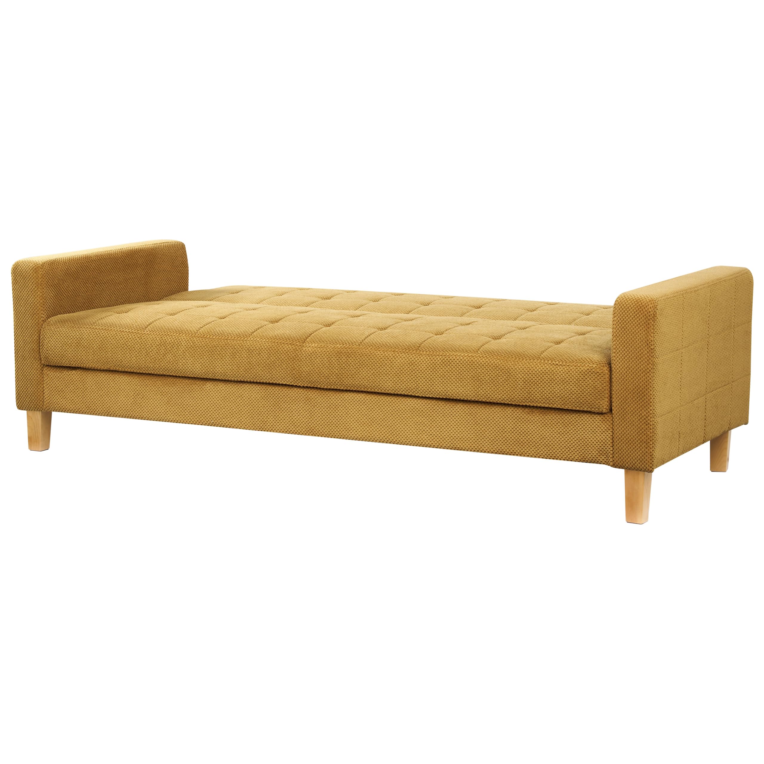 Beliani 3-Sitzer Sofa mit Schlaffunktion Stoffbezug gelb gesteppt Holzbeine Retro Vehkoo