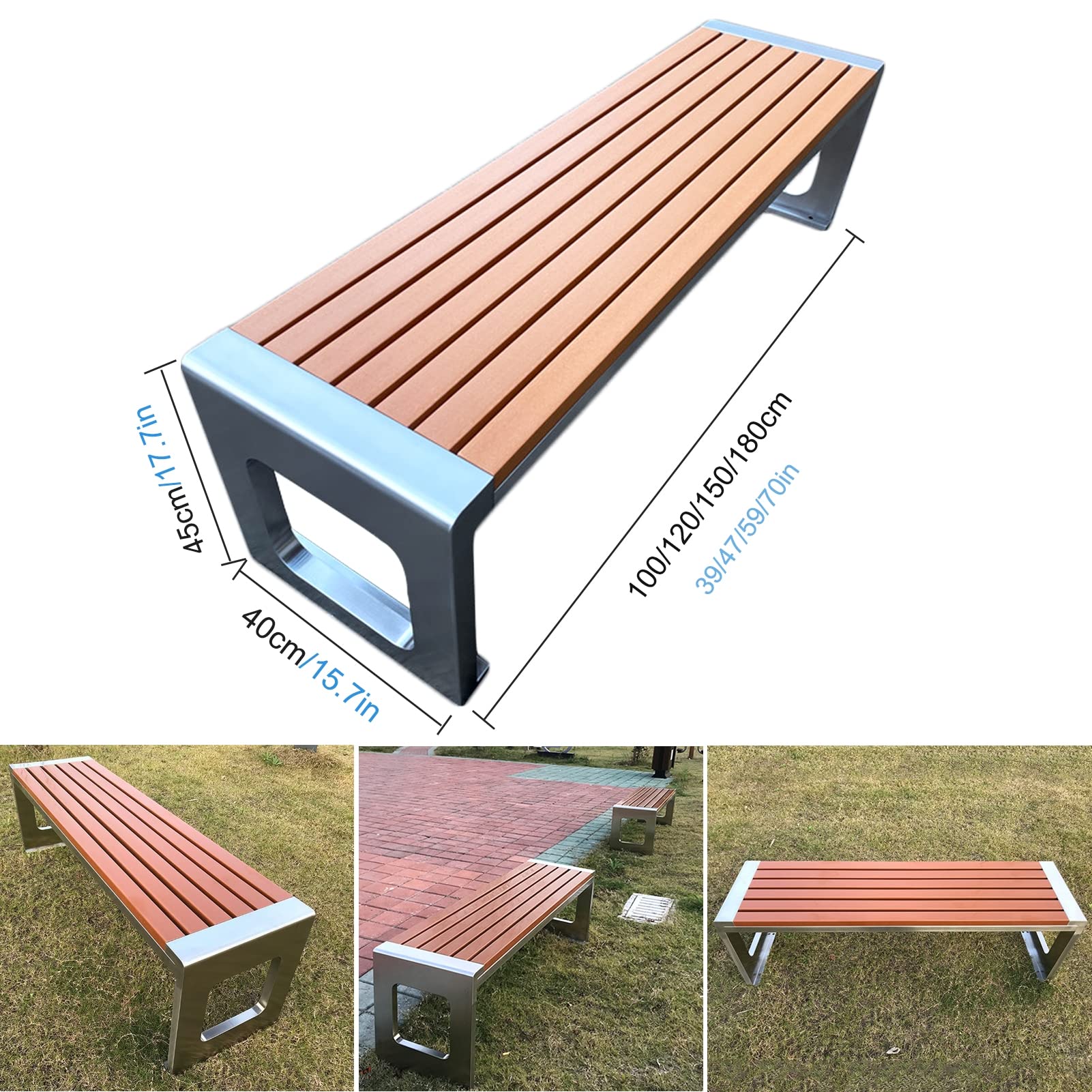 Panchina da Esterno, Patio Parco Giardino in Metallo da Esterno, Panca da Giardino da Esterno, Perfetta per Balcone, Picnic, Cortile, Portico,Marrone,100x40x45cm