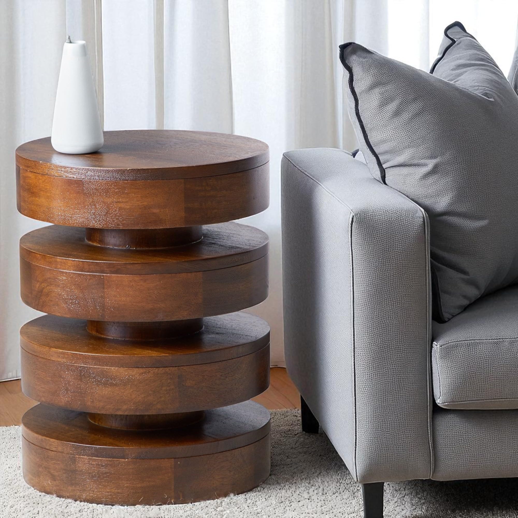 Tanush Furnitures OrbitStack Sculpted Floating Disk Wooden Accent Side Table in Rich Walnut Finish-image-23