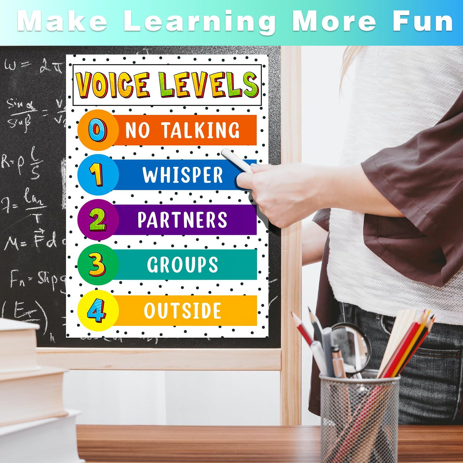 BIZIBAFF Voice Level Poster for Classroom Voice Level Poster Chart Classroom Rule Poster Noise Level Educational Sign for Elementary Classroom Bulletin Board Decoration Back to School Teacher Supplies - Image 3