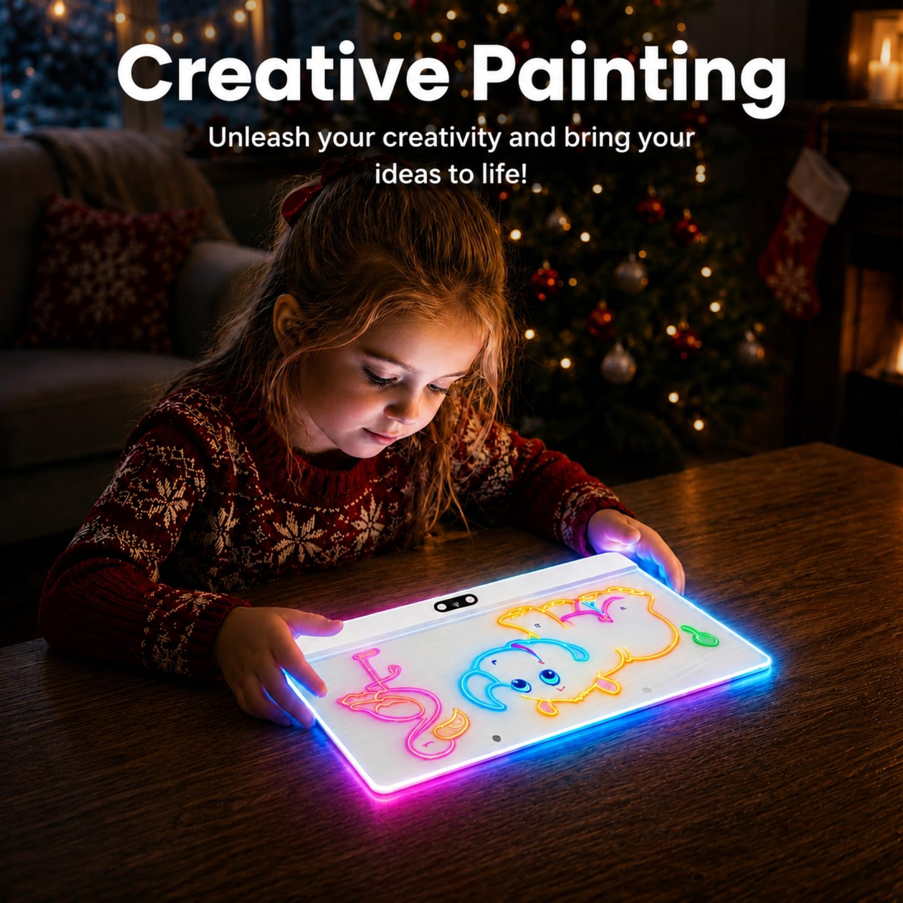 sylvwin Tableau à dessin LED avec couleurs, tableau notes avec 8 couleurs, 3 modes d'éclairage, rechargeable, en acrylique, cadeau créatif, jouet pour enfants/adolescents, blanc