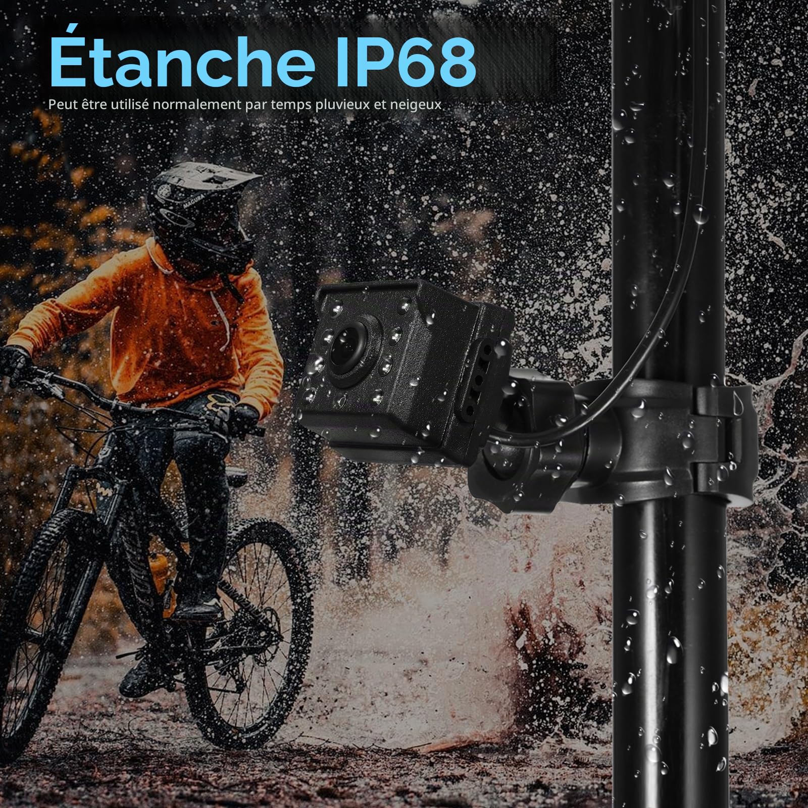Shkalacar Rétroviseur de Vélo sur Guidon,Caméra de la Vue Arrière du Vélo avec écran1080p avec Moniteur 4,3" 8 LED Vision Nocturne Grand Angle 150° Support Rotatif,pour Vélo de Montagne, Vélo de Route