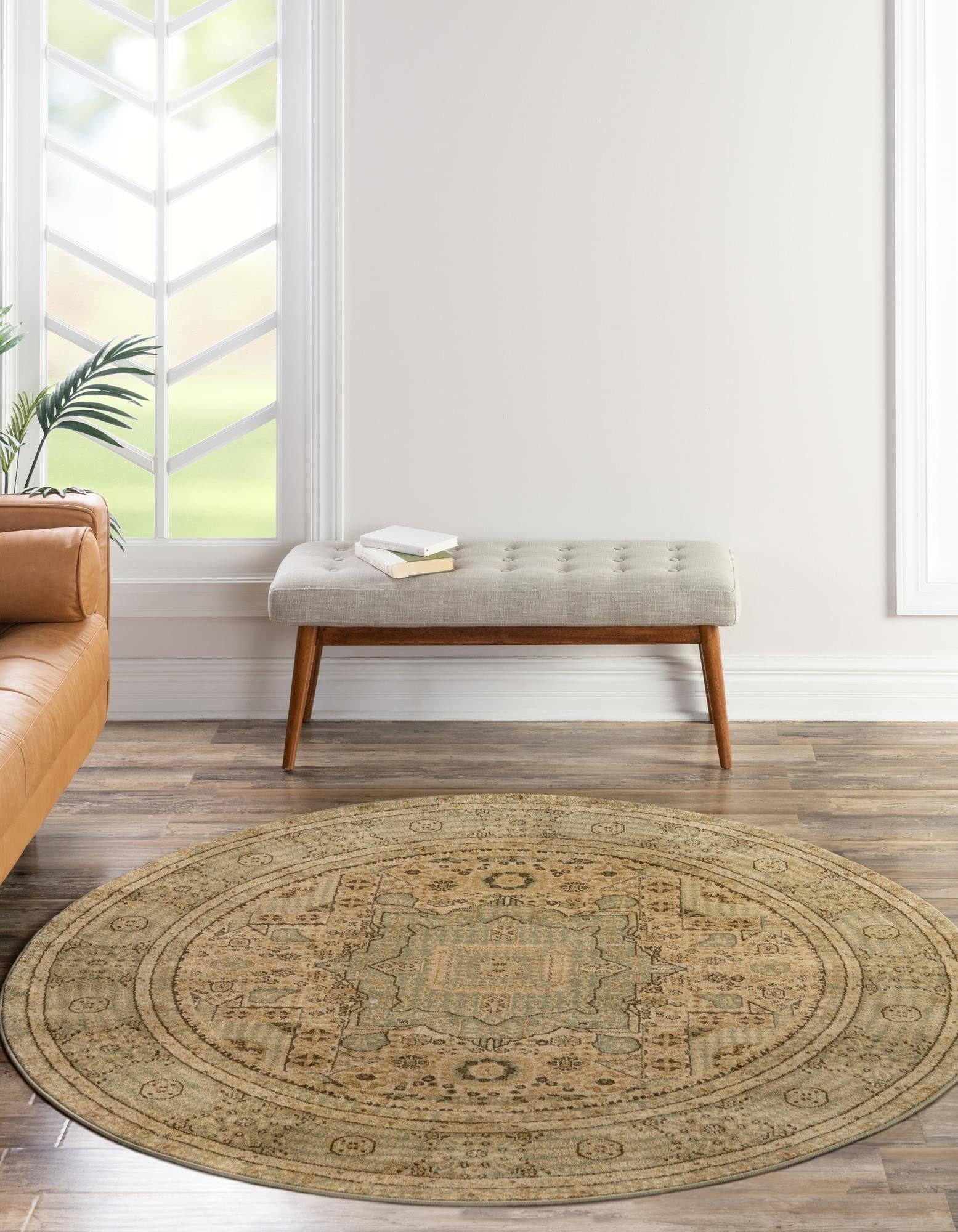 Rugs.com Amina Collection Rug – 3' Round Light Green Flatweave Rug Perfect for Kitchens, Dining Rooms