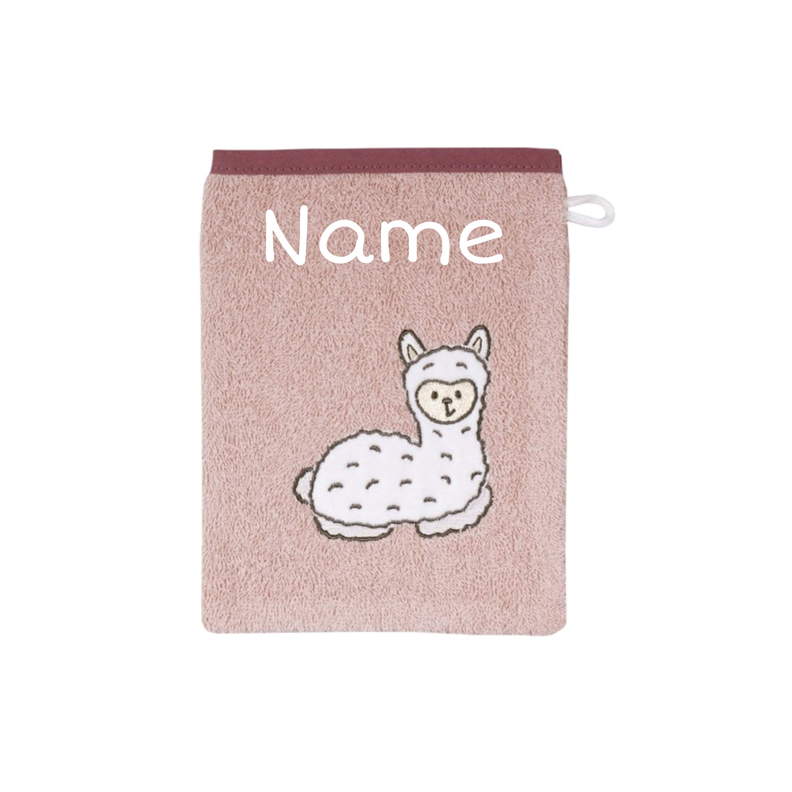 Baby Kapuzenhandtuch Set mit Waschlappen | Baby Badetuch 80x80 Bestickt mit Namen | Baby Handtuch Kapuzenbadetuch | personalisiert mit Name | Jungen Mädchen (Rosa Lama)