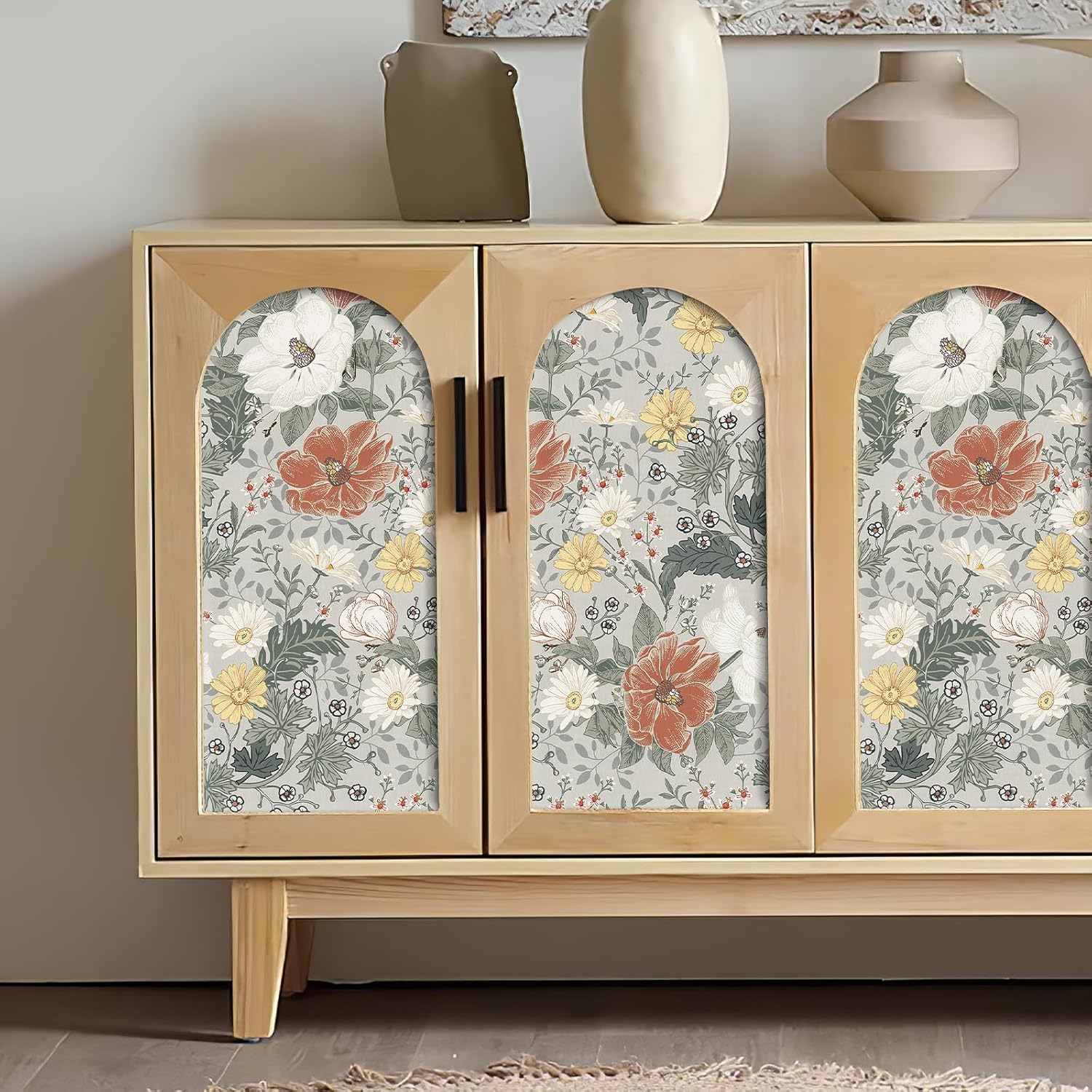 Simon&Siff Vintage Wallpaper Peel and Stick Modern Floral Wall Paper Farmhouse Botanical Contact Paper Removable Renter Friendly Wallpaper for Cabinets Countertop Wall 400" x 17.3"