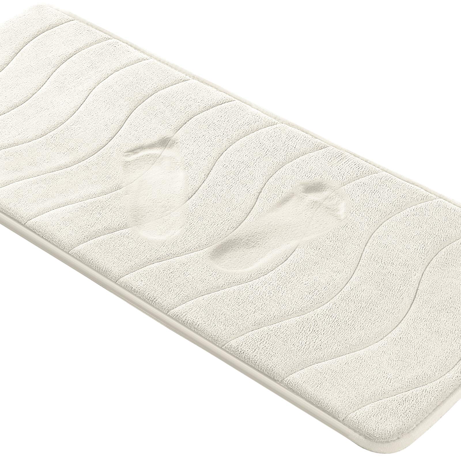 Memory Foam Bath Mat for Bathroom Non Slip Bath Rug Velvet Thick Soft and Comfortable Water Absorbent Machine Washable Easier to Dry Floor Rug Mats Waved Pattern, 47x17 Inches, Ivory White