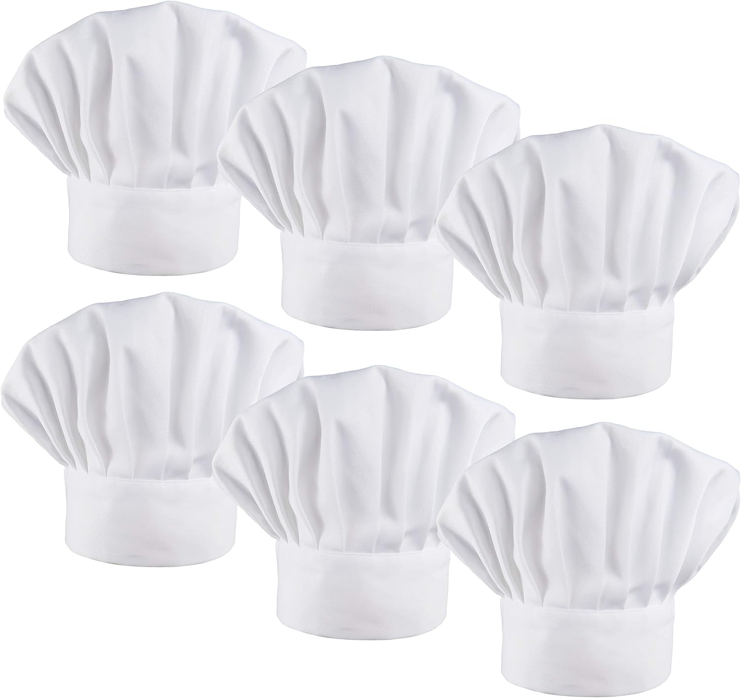 6 Pack Chef Hat Set Elastic Baker Kitchen Catering Cooking Chefs Hats