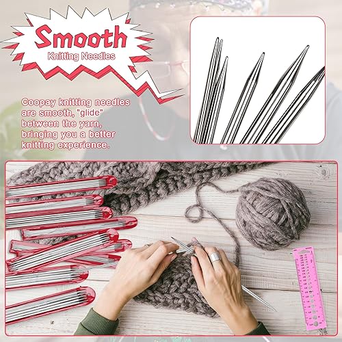 Miniatura 3 de Coopay Juego de 55 agujas de tejer DPN con calibre de aguja de tejer, 0.079 in a 0.256 in, kit de agujas de tejer cortas de doble punta para