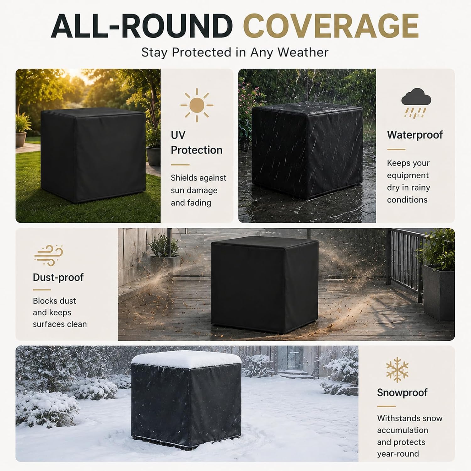 Waterproof Patio Furniture Set Cover, Protective Cover for Garden Table | Heavy Duty Dust Covers for Patio Table & Chair Set, Tool Equipment, Table Saw, Garage Appliances 53" L x 53" W x 29.5" H