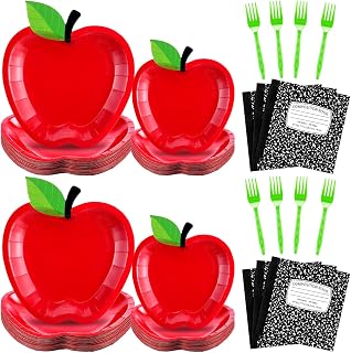 AmazingSpark 122 Pcs Back to School Party Decorations Tableware Set for 24 | Apple Paper Plates Napkins, Disposable Forks, for First Day of School Preschool Kindergarten Teacher Classroom Supplies