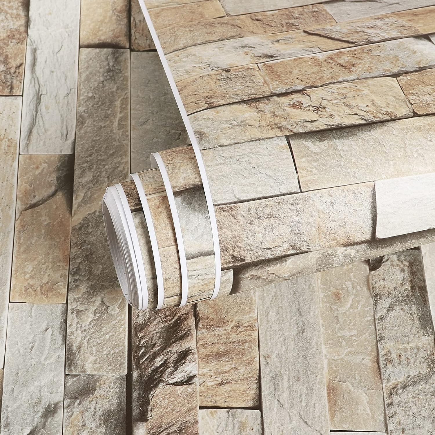 HAPPYMATES Self Adhesive Wood Grain Vinyl Wallpaper Stickers Home Adhesive Wallpaper Waterproof Bedroom Wood Grain Contact Paper Wall Stickers Rolls for Home,Kitchen (12 X 48 Inch, Stone Marble)