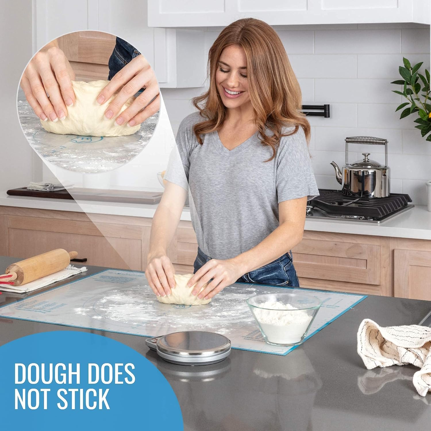 KPKitchen Silicone Pastry Mat and 4-Piece Liquid Measuring Cups Set - Extra Large Baking Mat For Rolling Out Dough - 100% Silicone & BPA Free - Includes Mini Ounce, 1, 2 and 4 Plastic Cup Sizes