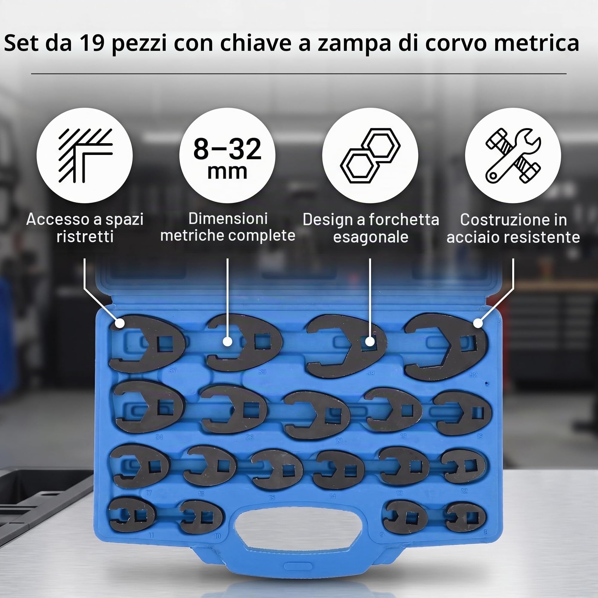 Wakects Set di chiavi a zampa di corvo, in acciaio al cromo-molibdeno, chiave metrica, dado svasato blu con chiavi a estremità aperta, per manutenzione per veicoli