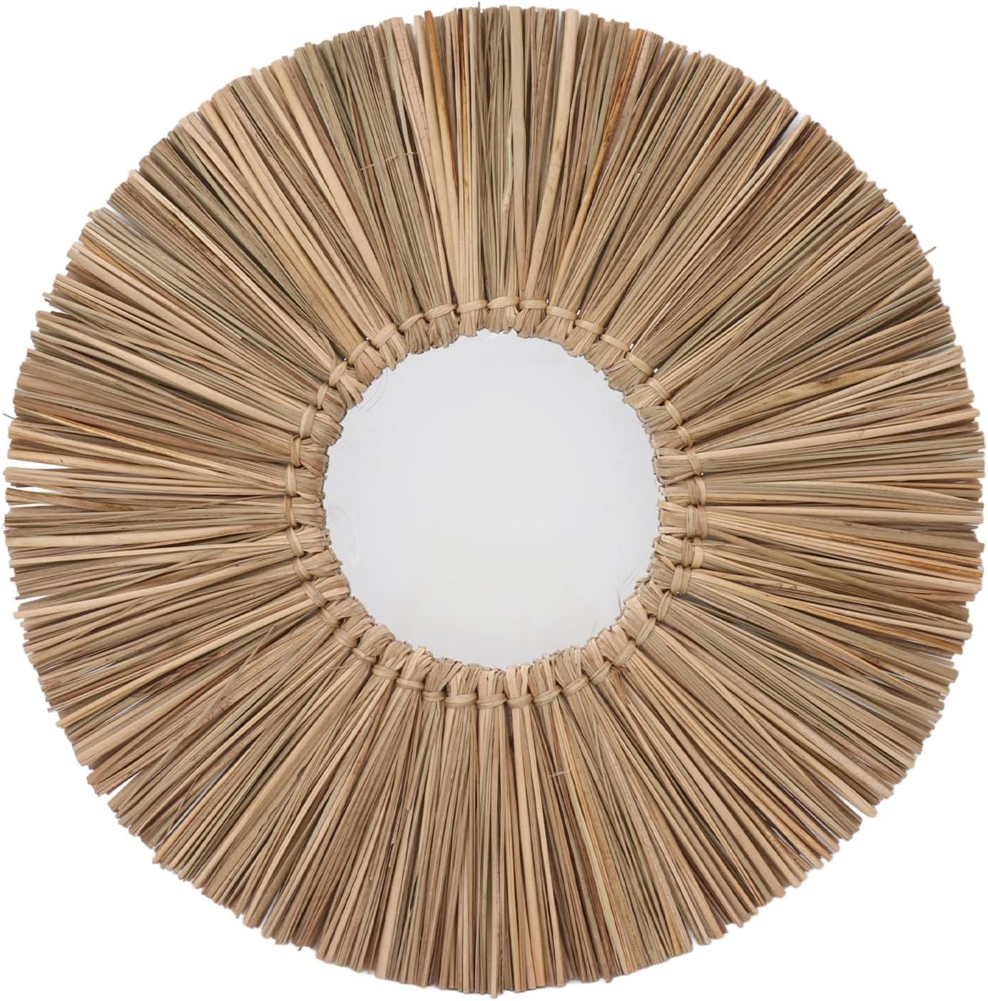 Zerodis Seagrass Wall Mirror, Simple to Use Woven Wall Mirror, Ornamental HD Mirror for Residing Room (Authentic Color)