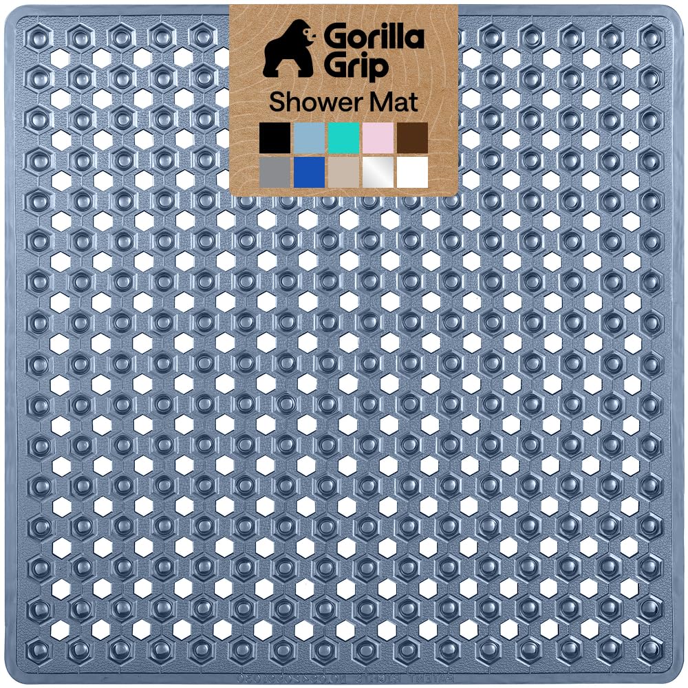 GORILLA GRIP Square Shower Stall Mat, Bathtub Floor Mat, 21x21 Navy