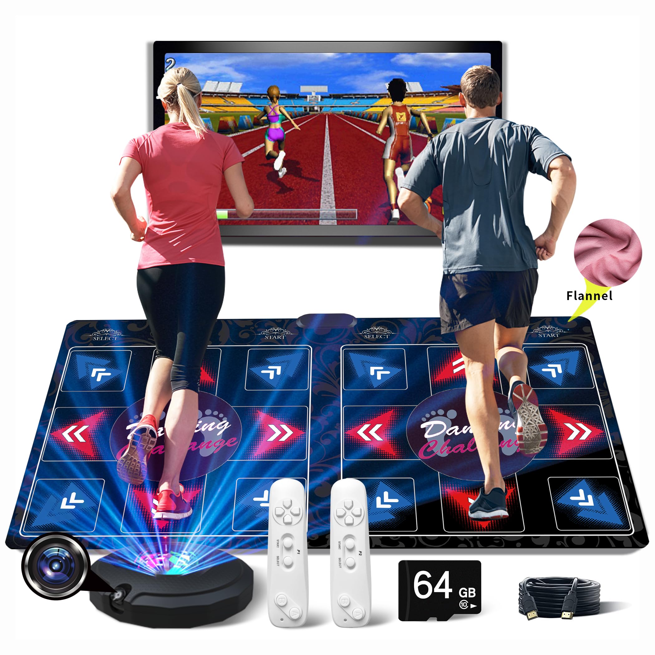 Tappeto da ballo elettronico musicale HDMI con fotocamera,650 brani,scheda di memoria da 64GB,81 video musicali,1000 giochi,per giocatore singolo e doppio,un regalo di lusso per ragazzi e ragazze