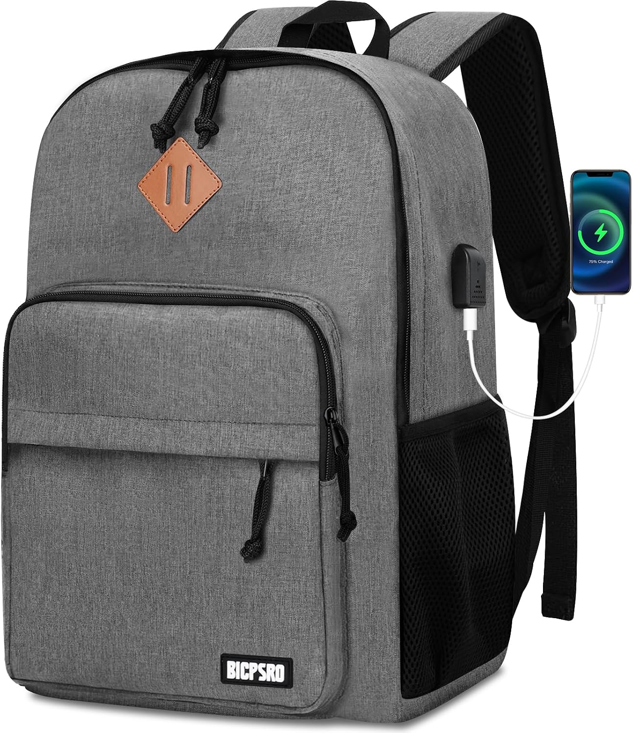 Lightweight Backpack for Men Women, School Backpack for Girls Boys Teen, 17.3 inch laptop Backpack with USB Charging Port, Simple Daily Use Bookbag, Kids Book Bag, Mochilas Escolares para,Grey