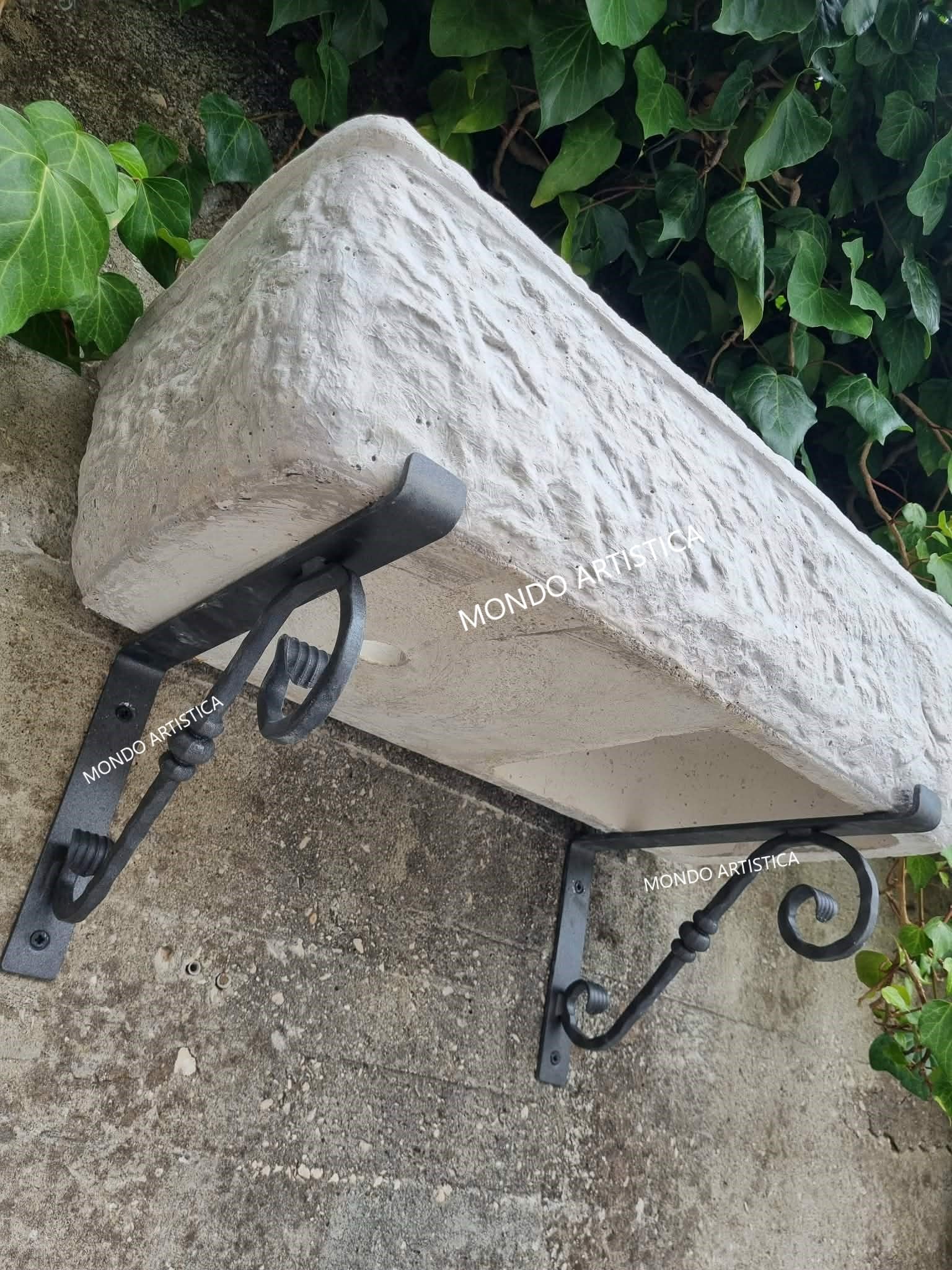 Lavello Lavandino In Cemento Con Staffe in Ferro, Lavabo, Fontana, Vasca E Gocciolatoio reversibile - Larghezza 80x40 Cm - Per Esterno Da Giardino Colore Sfumato grigio chiaro