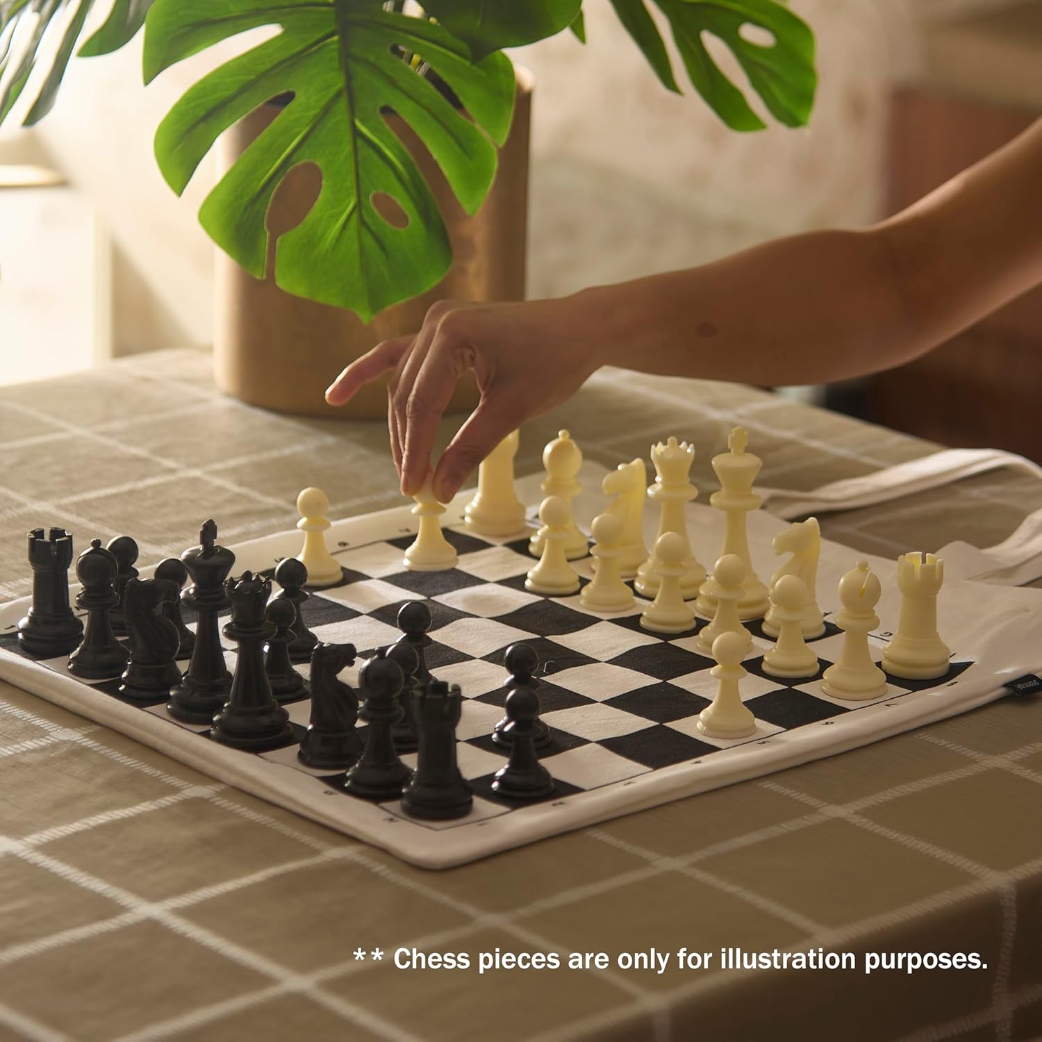 Stonkraft Roll-up – Chess Mat & Cotton Tote Bag with Board Print to Play Any Where | Easy to Carry & Compact (Without Chess Pieces)