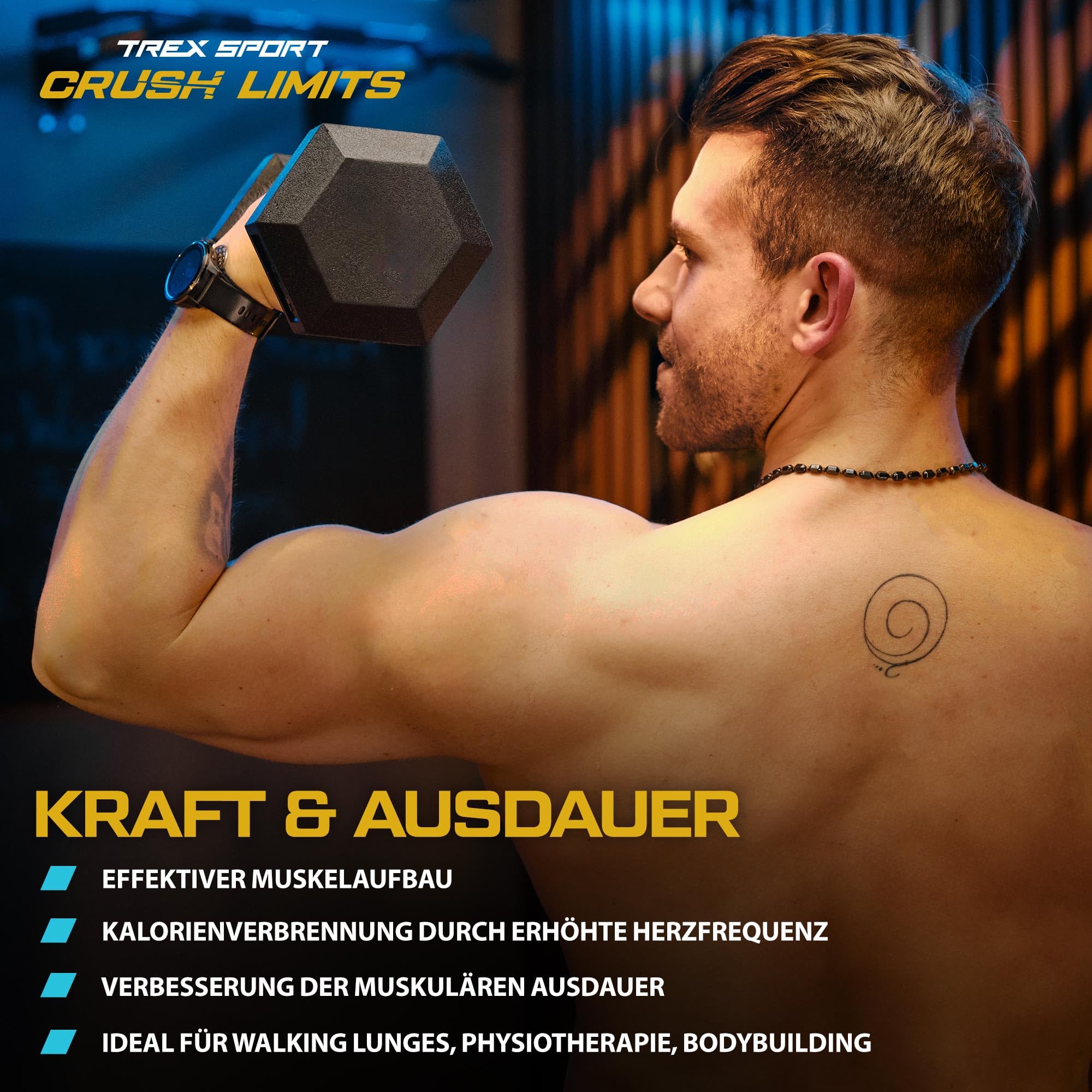 TREX SPORT Hexagon Hanteln | gummierte Kurzhanteln 2,5kg-25kg mit verchromtem Griff | Hanteln Dumbbells