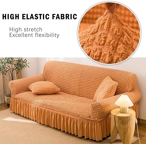 Miniatura 2 de Jeloris Funda elástica para sofá biplaza de fácil ajuste con falda, duradera, lavable, protector universal de muebles de alta elasticidad para