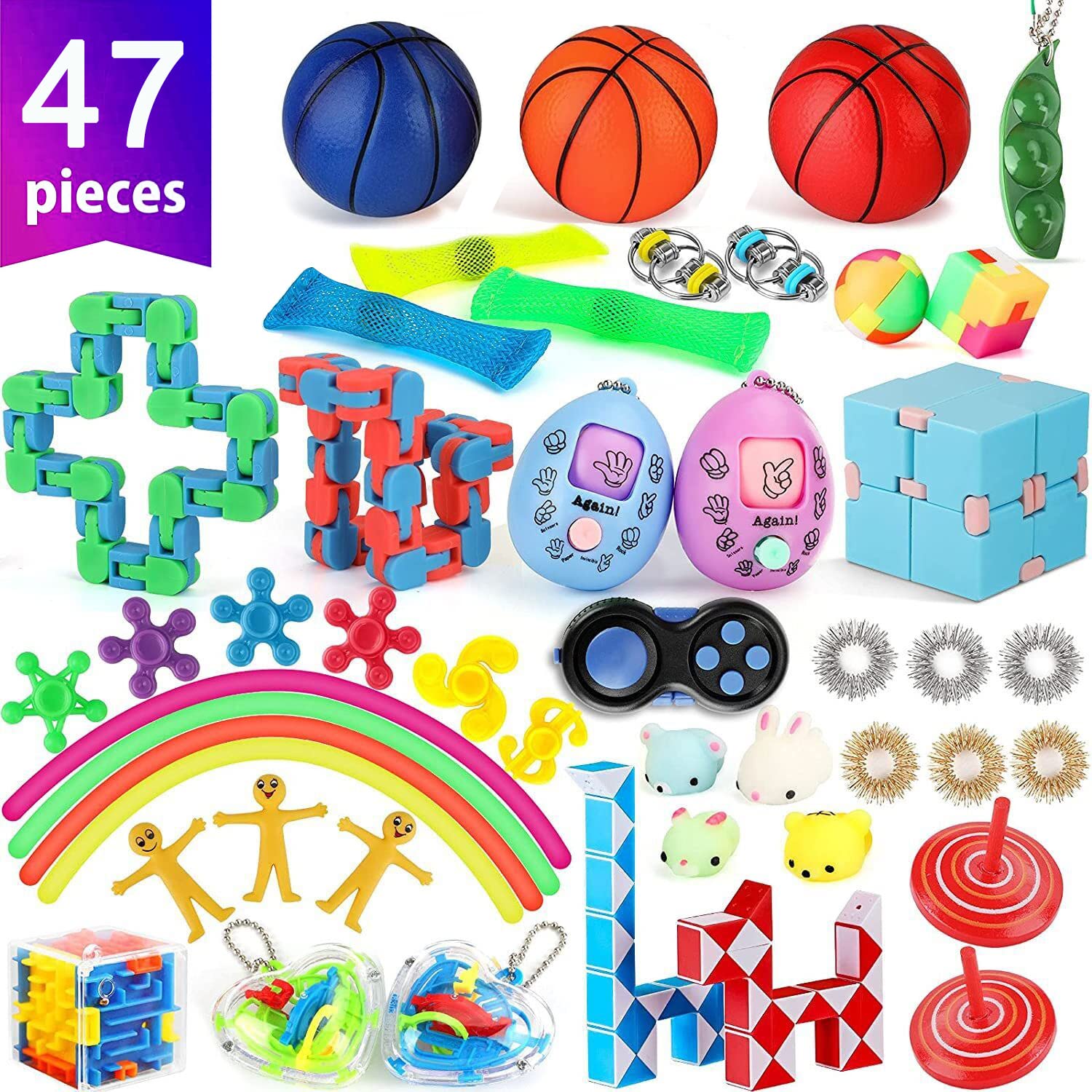 Lanboo Sensory Fidget Toys Pack - 47pcs - Anxiety Relief, Relieve Stress Relief and Anxiety Toy Bundle for Children and Adults, Suitable for Birthday Parties, Holiday Games, Relaxing Entertainment
