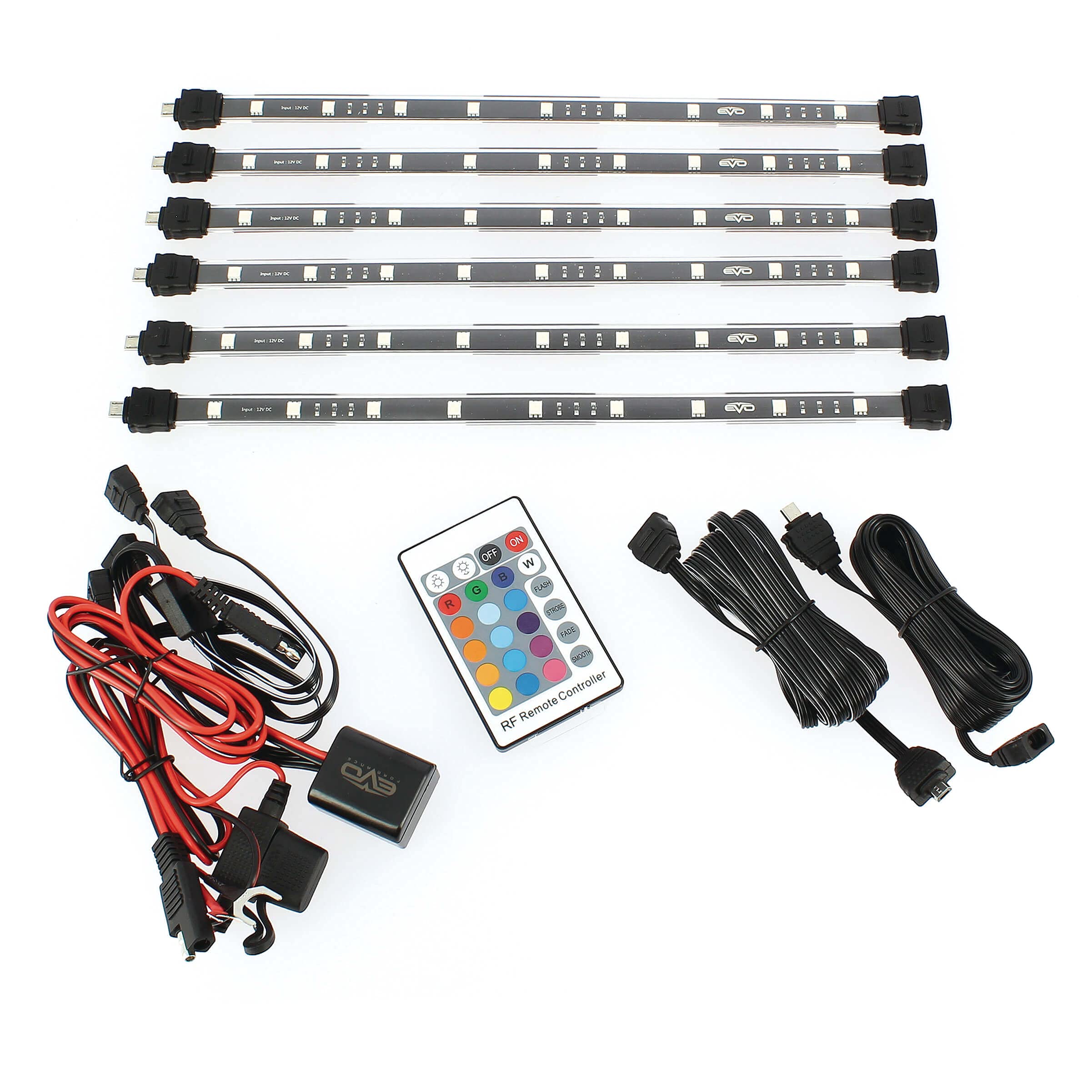 S SUMEX Kit LED Multicolor para Coche, Luces para Bajos de Coche Impermeable con 6 Tiras LED 30 cm Control Remoto Inalámbrico 20 Modos 16 colores RGB 12V DC IN estilo Neón