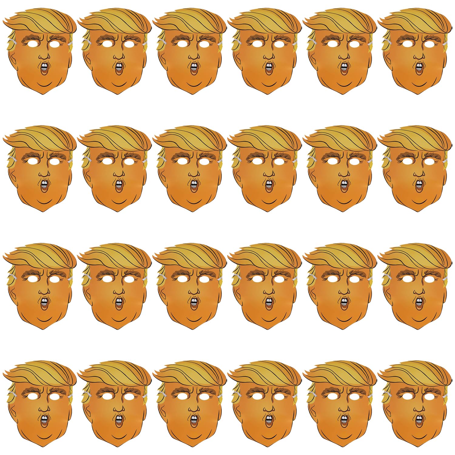 Donald Trump Mask - Pack of 24 - Cardboard Cut-Out Face Mask with Elastic String - Funny Novelty President Political Halloween Fancy Dress Costume Accessory