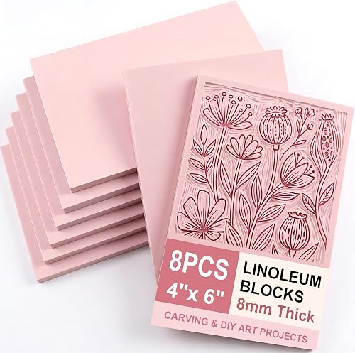 SGHUO 8 Pcs 4"x6" Pink Rubber Carving Blocks Linoleum Block Stamp Making Kit