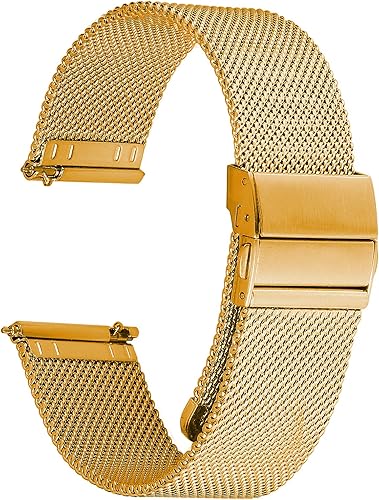 Stainless Steel Mesh Watch Band for Mens Women, Quick Release Mesh Watch Straps 18mm 20mm 22mm 24mm 22mm Gold
