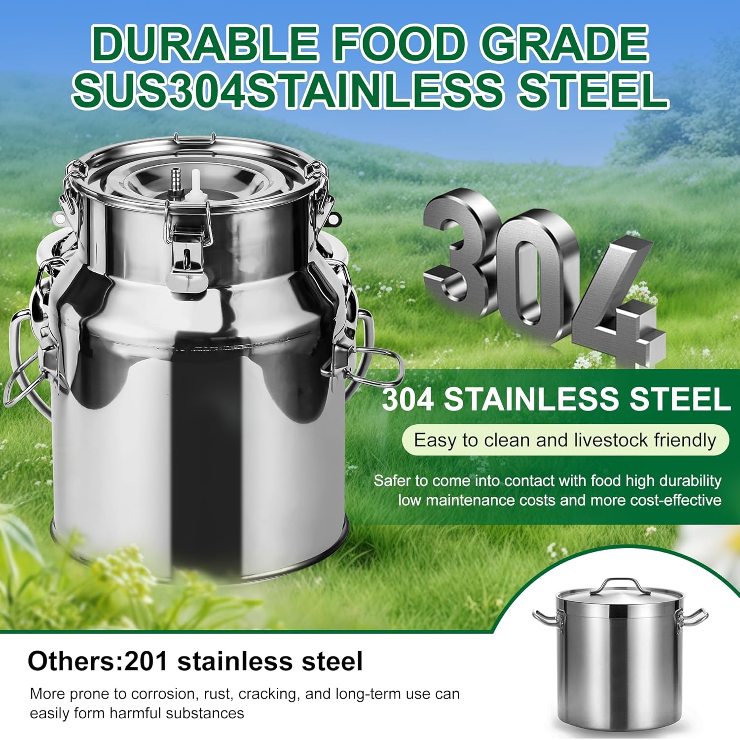 Zlshmoee 14L 2-in-1 Electric Milking Machine for Goats and Cows, Portable Rechargeable Milker with Battery Powered Pulsation Vacuum Pump & 4 Teat Cups, Stainless Steel Bucket 14L Two-in-One Milking Machine