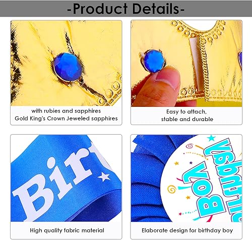 Miniatura 4 de Corona de rey de cumpleaños, banda para niño, botones y accesorios de vestir para celebración de cumpleaños