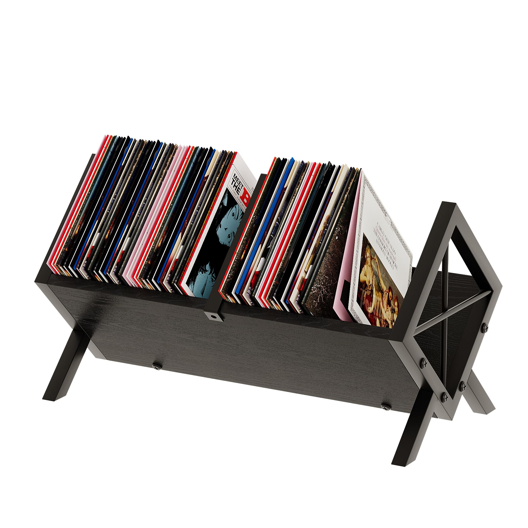 MIN WIN Schallplatten Aufbewahrung, Schallplatten Regal Aufbewahrung für bis zu 80 LPs, Bücherregal Klein, Schreibtisch Regal für Bücher und Magazine